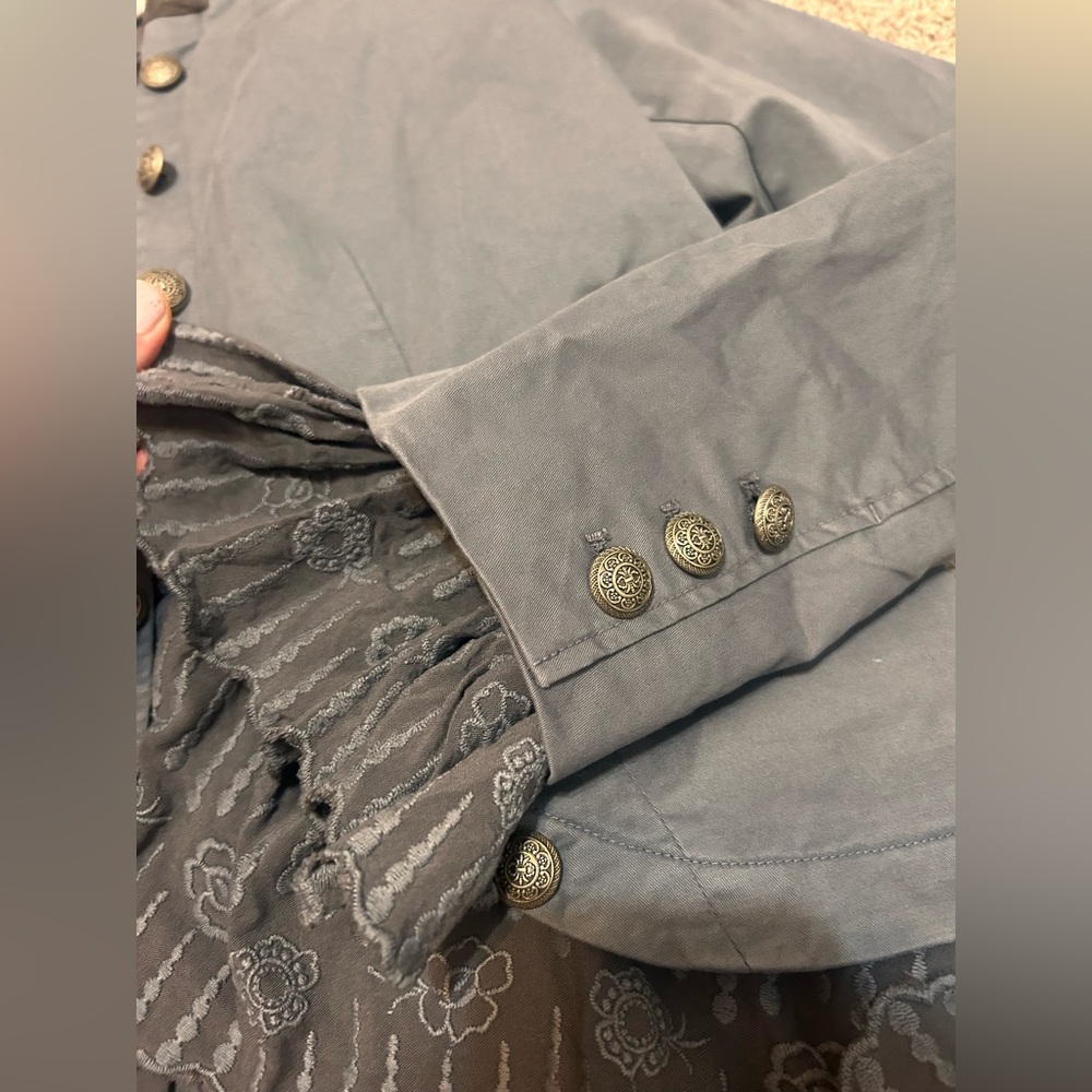 Sundance Caroline Ruffled Trim Military Button Jacket Blue Lace Hem Size Small - Picture 6 of 6